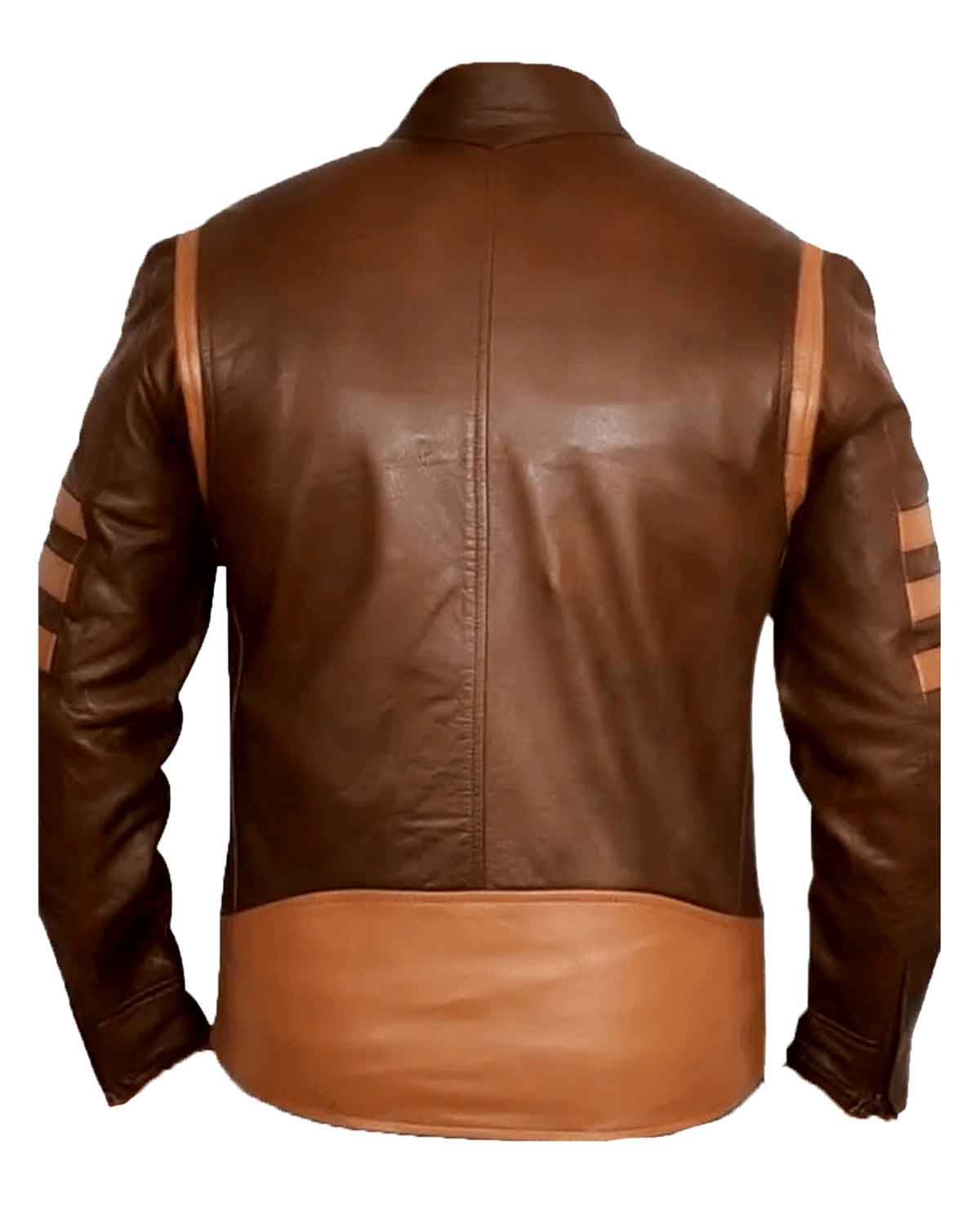 Mens Retro Striped Brown Leather Biker Jacket