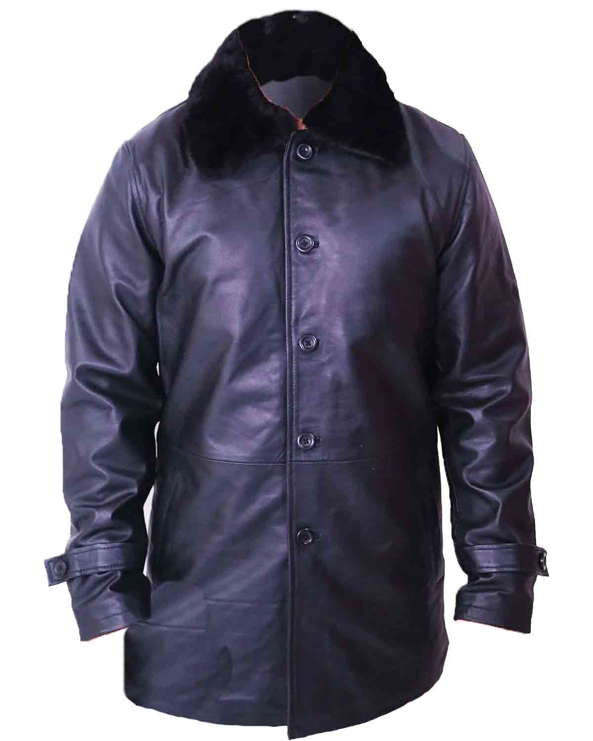 Mens Black Fur Collar Blazer Leather Coat | Elite Jacket