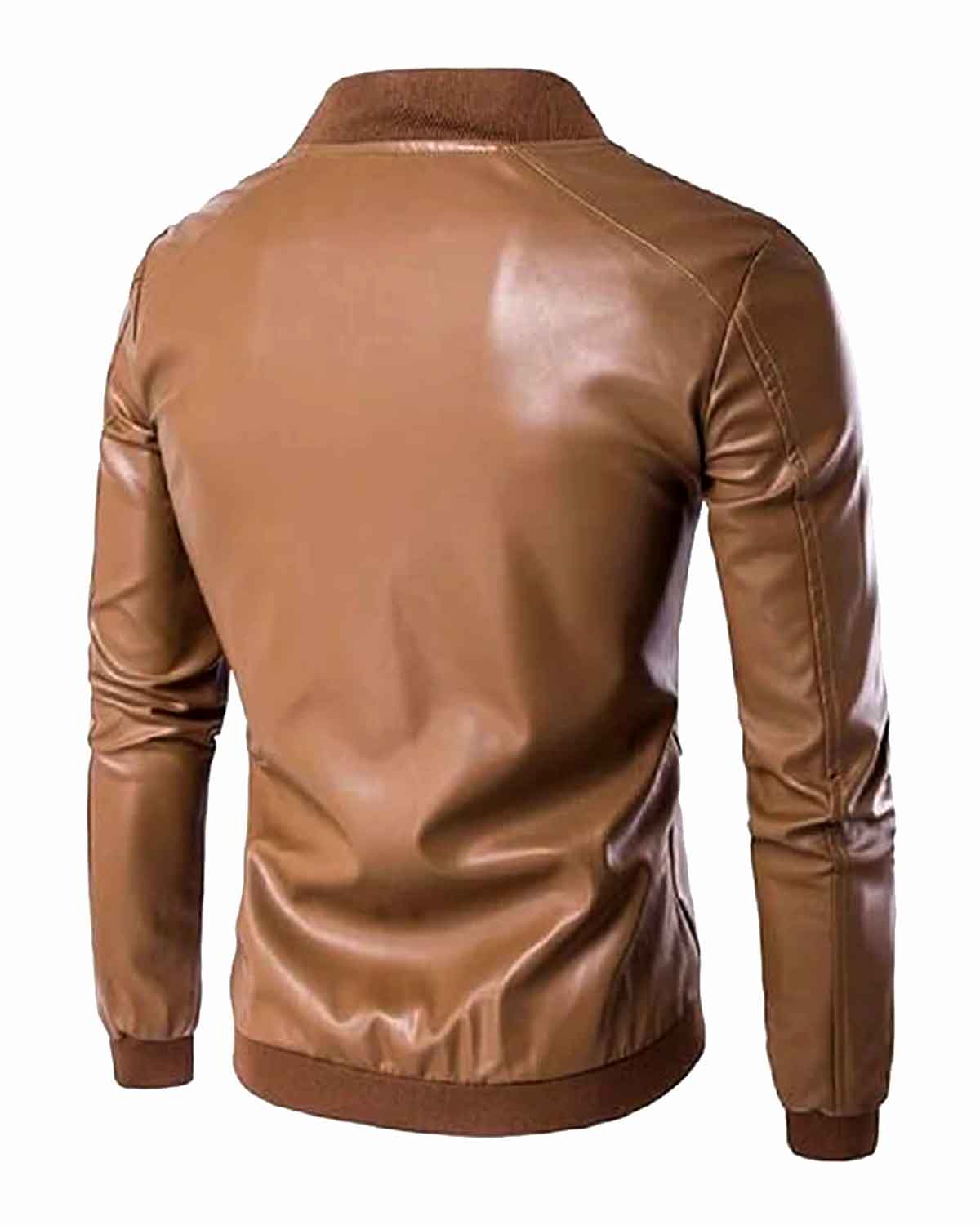 Mens Brown Genuine Leather Bomber Jacket