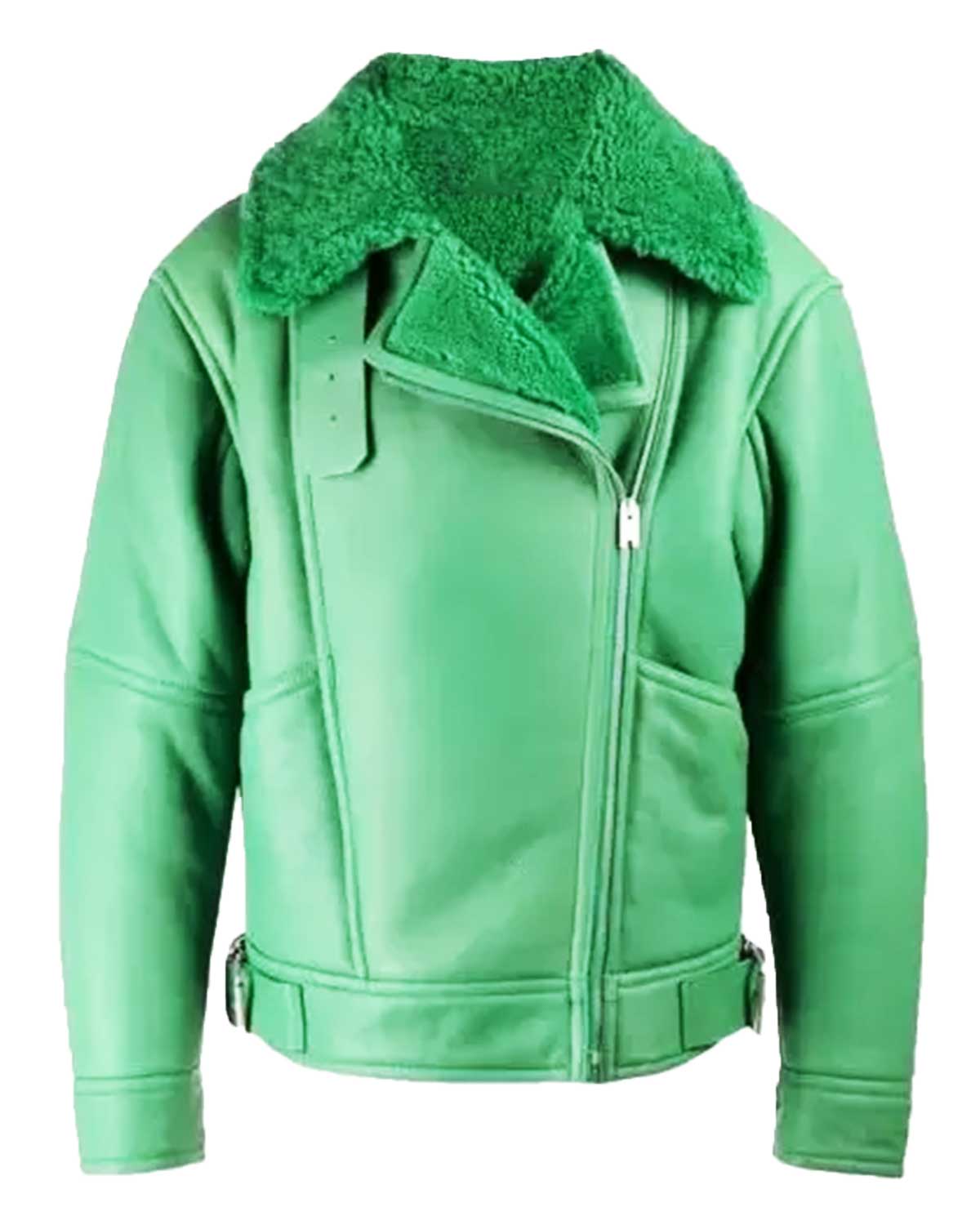 Aviator Fern Green Shearling Leather Biker Jacket | Elite Jacket