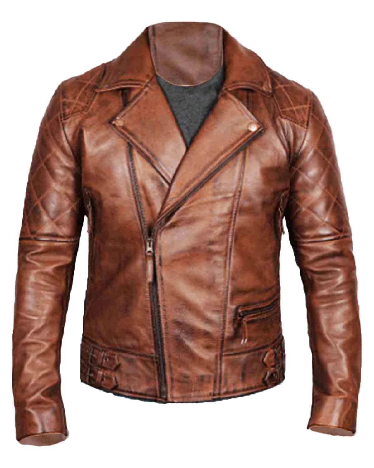 Elite Frisco Quilted Asymmetrical Brown Motorcycle Leather Jacket