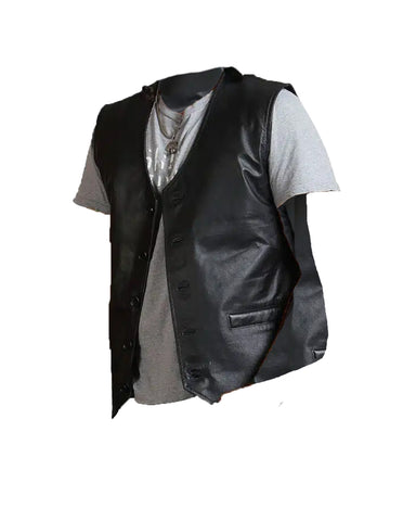 Elite Blood Skull Printed Men Black Leather Vest
