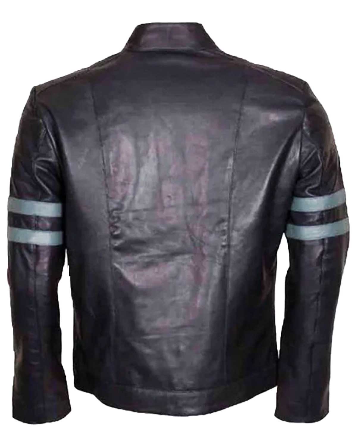 Mens Blue Stripe Mayhem Retro Black Biker Leather Jacket 