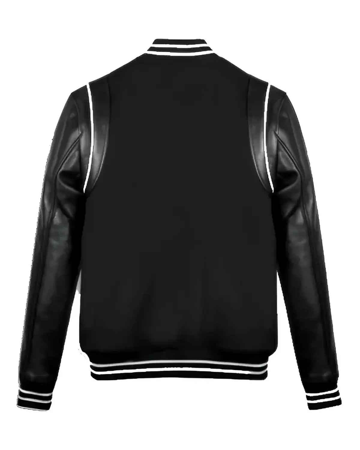 Mens Black With White Line Wool Varsity Jacket | Elite Jacket