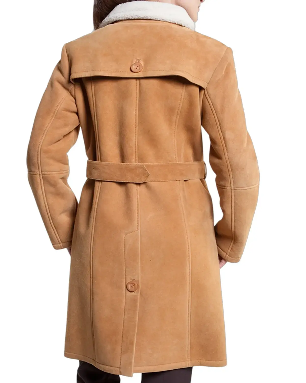 Womens Bright Tan Shearling Leather Coat | Elite Jacket