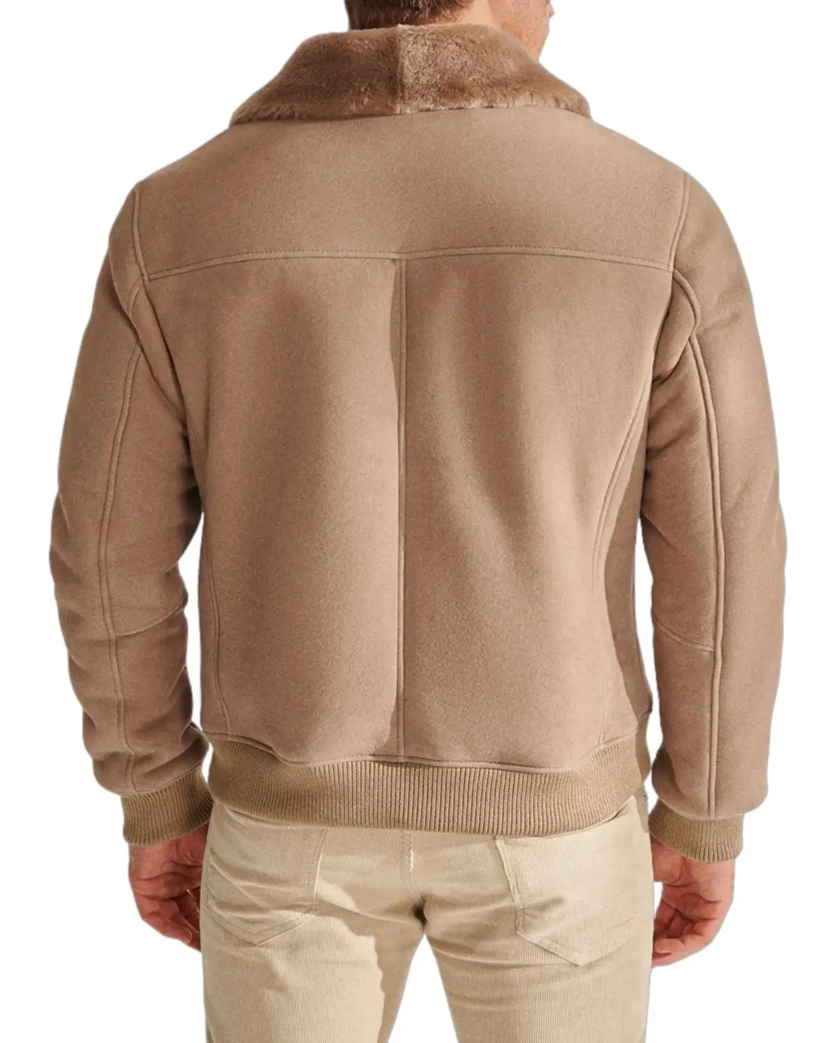 Mens Beige Sports Shearling Leather Jacket