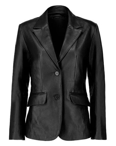 Elite Womens Two Buttoned Black Leather Blazer
