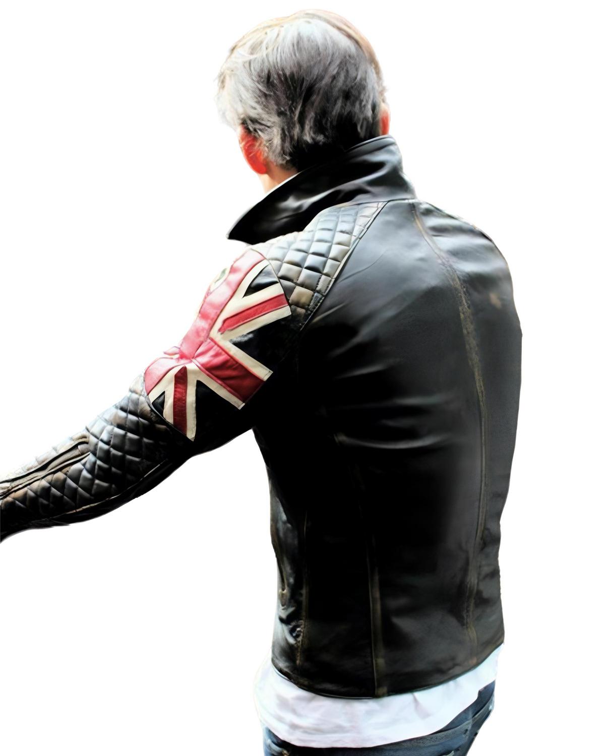 UK Flag Black Vintage Motorcycle Cafe Racer Retro Jacket