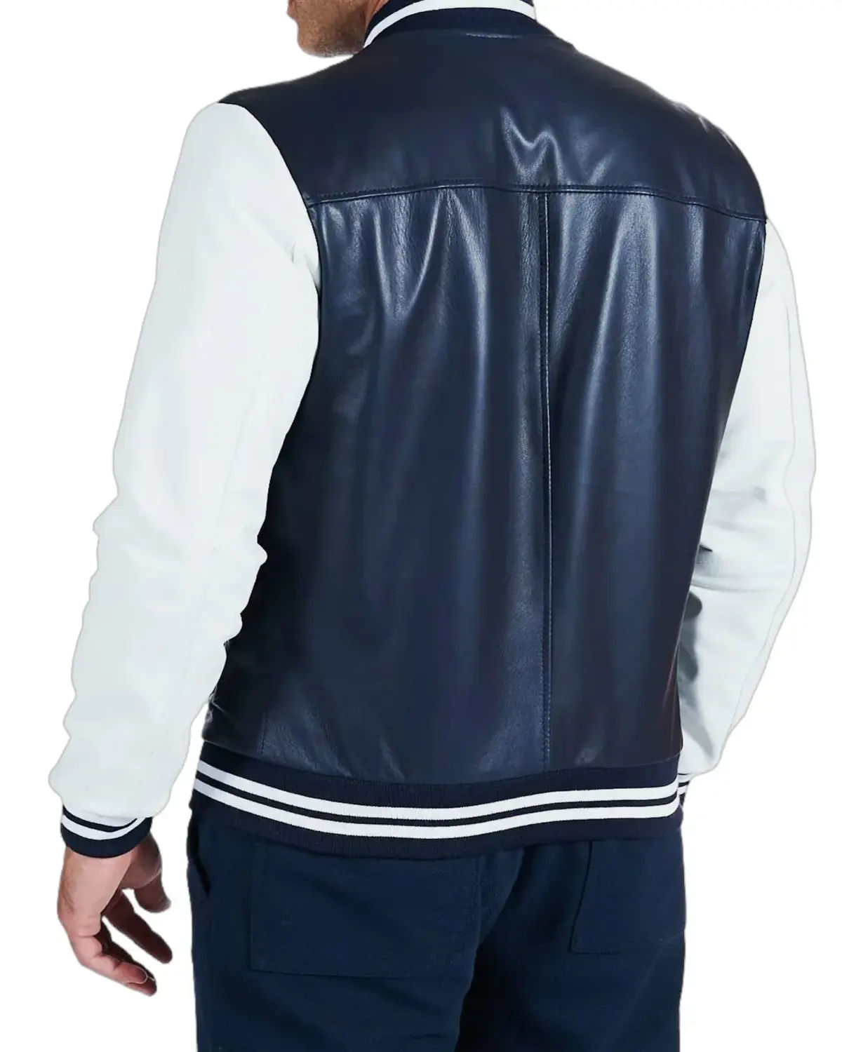 Mens Dark Blue and White Varsity Jacket