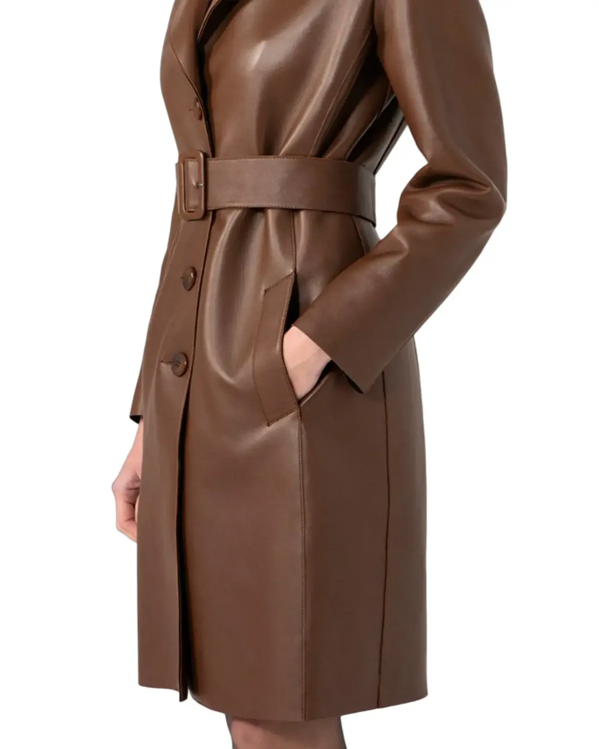 Womens Choco Brown Trench Leather Coat | Elite Jacket