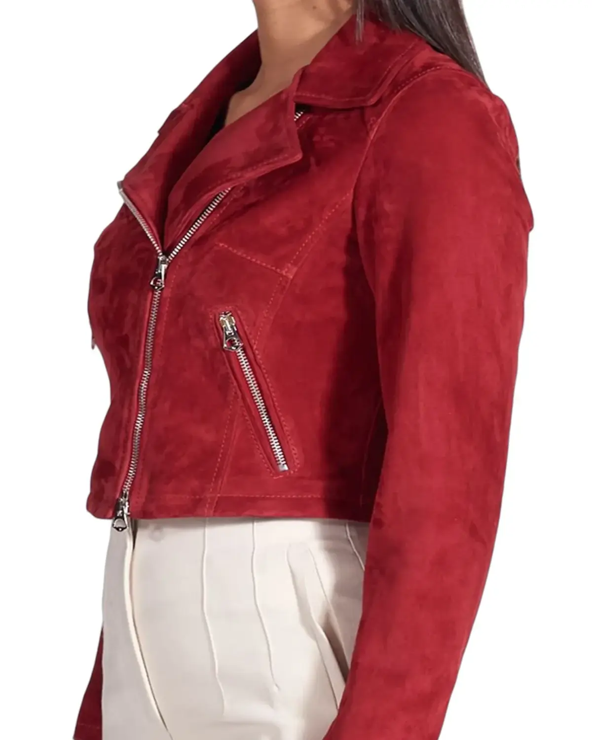 Womens Red Short Suede Biker Leather Jacket | Elite Jacket