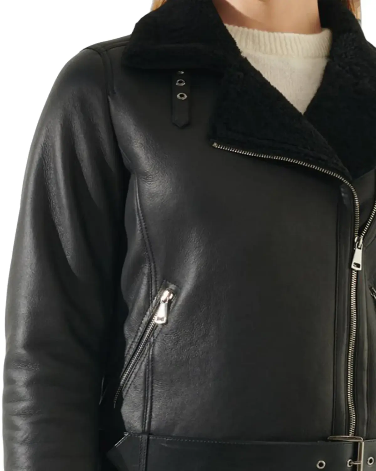 Womens Casual Black Shearling Leather Jacket