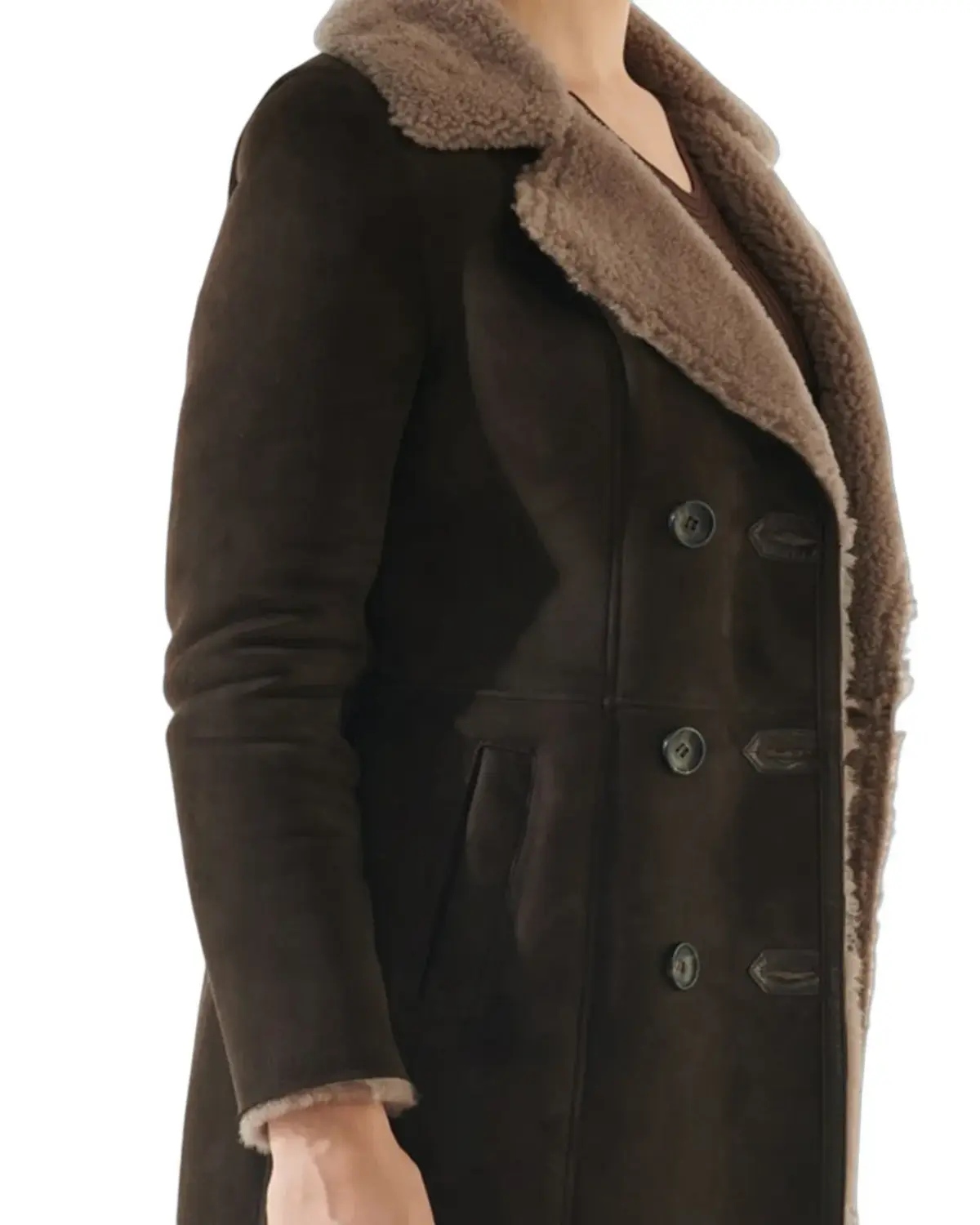 Womens Dark Brown Shearling Leather Coat | Elite Jacket