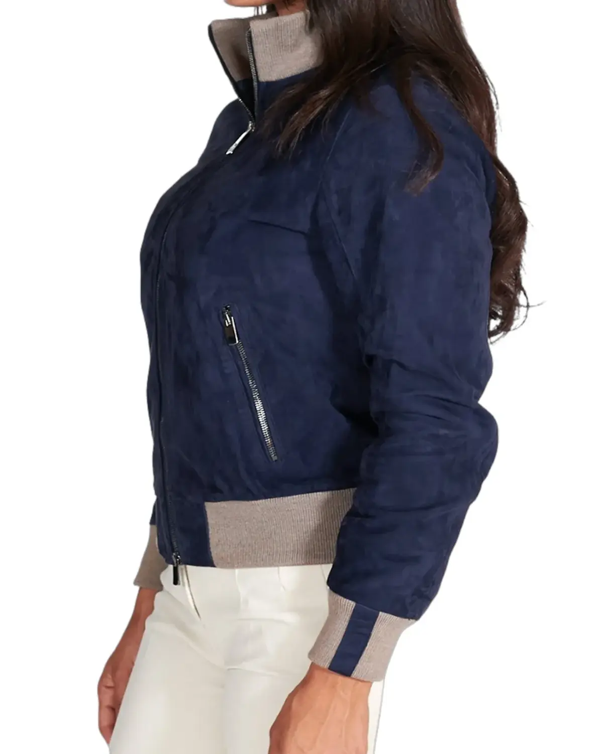 Womens Slimfit Blue Suede Leather Jacket