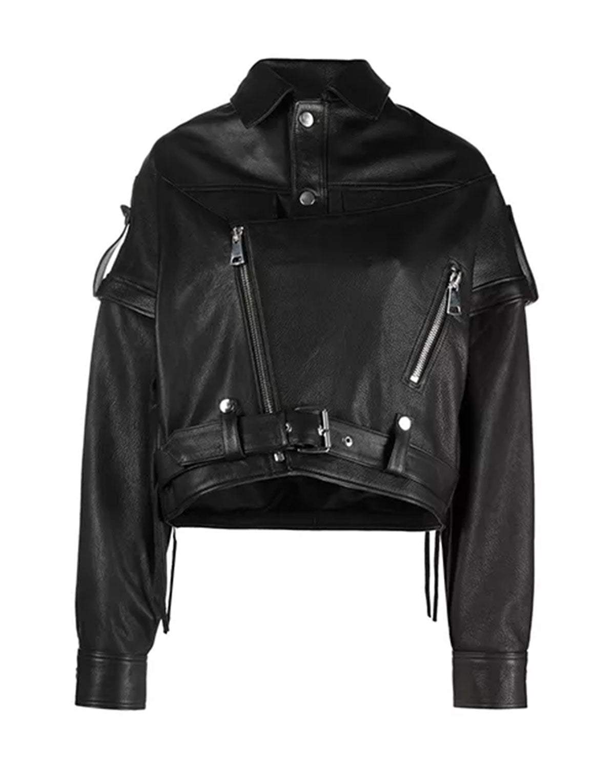 Womens Black Cropped Leather Biker Jacket | Elite Jacket