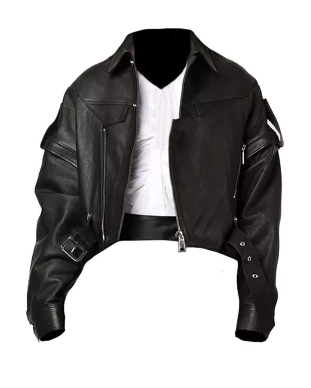 Womens Black Cropped Leather Biker Jacket | Elite Jacket
