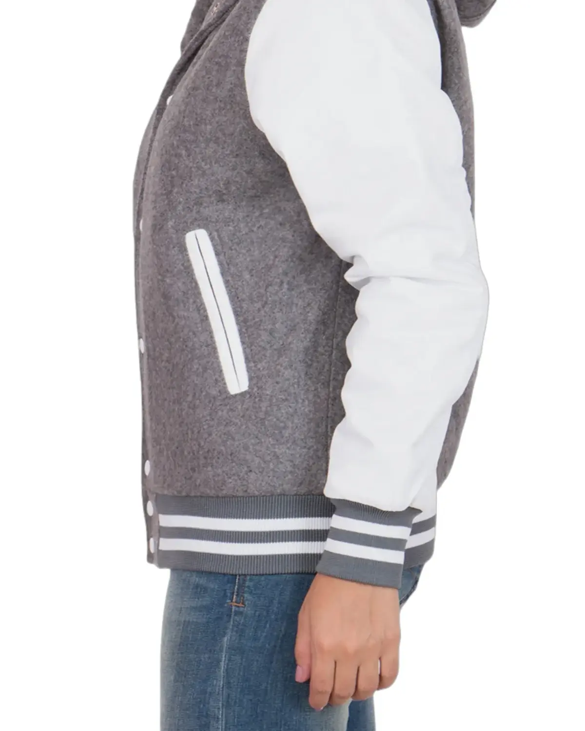 Womens Grey and White Hooded Varsity Jacket | Elite Jacket