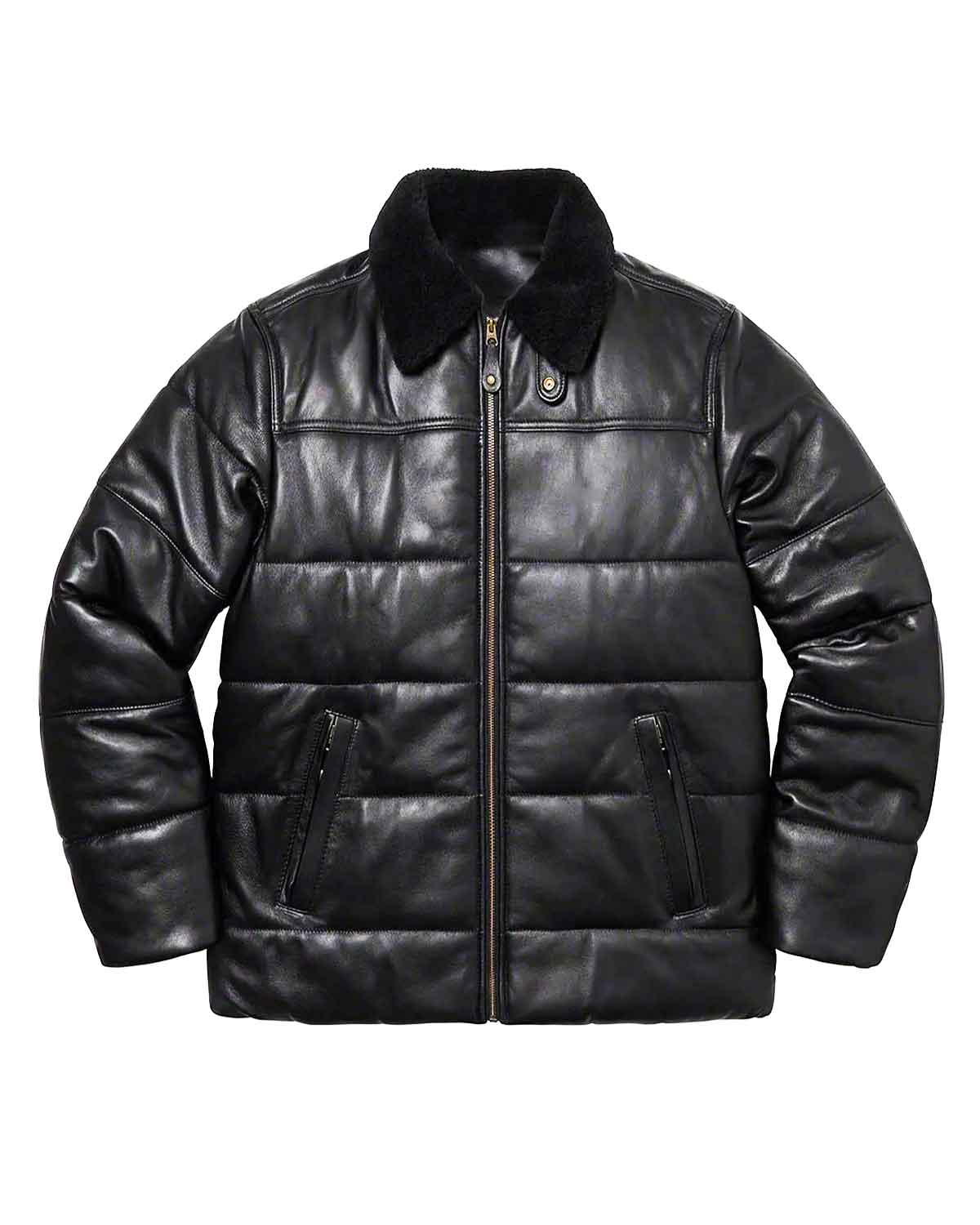 Puffer Leather Jacket With Fur Collar | Elite Jacket