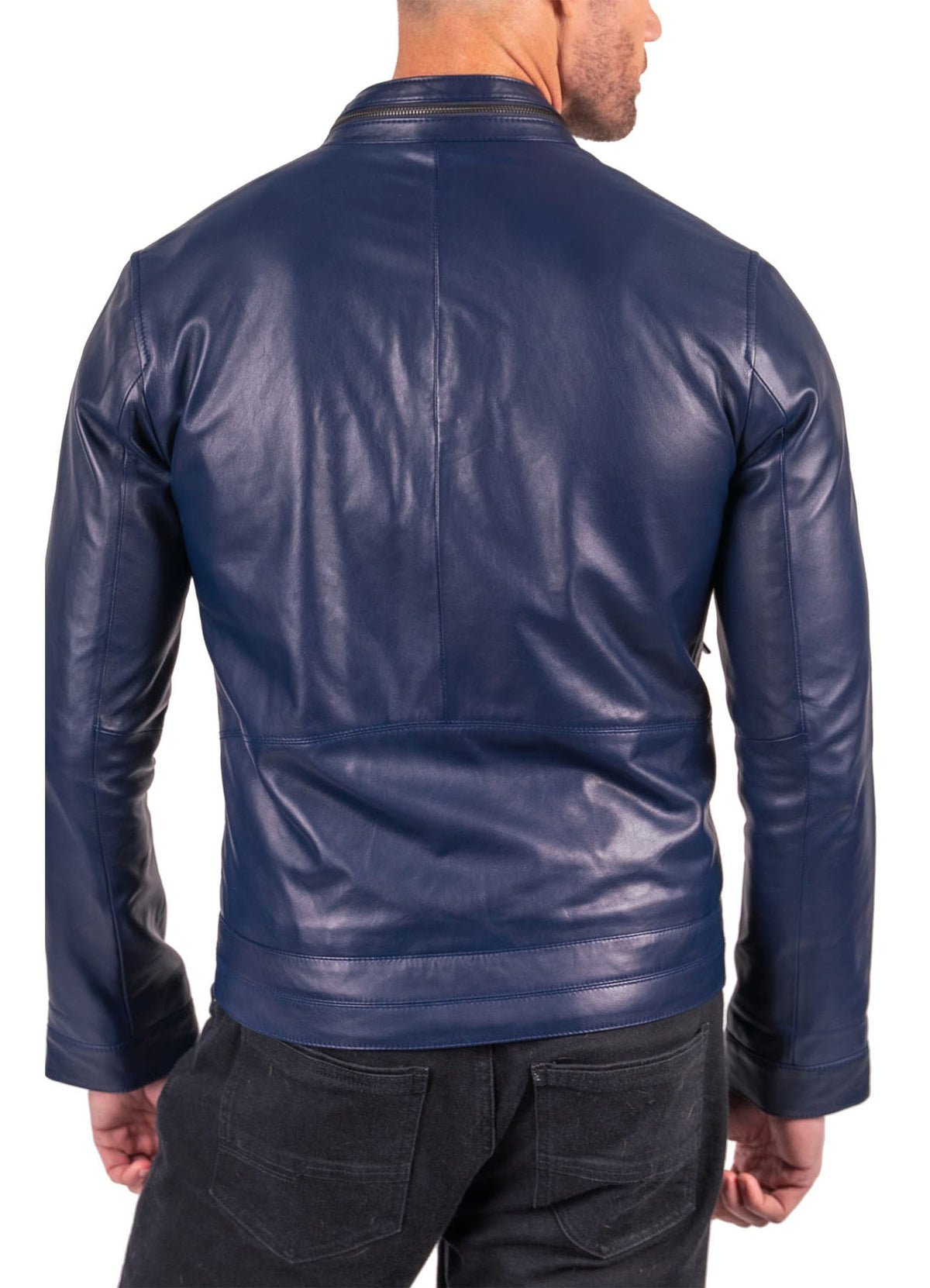 Mens Perfect Blue Lambskin Leather Jacket