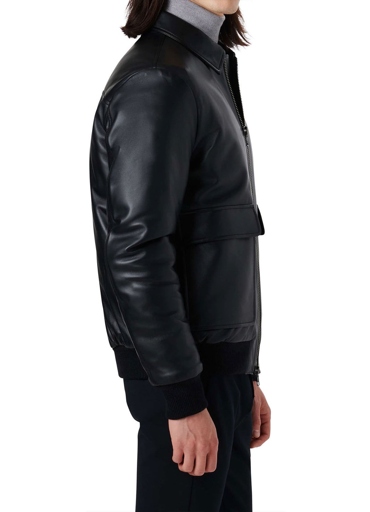 Mens Deep Black Smooth Bomber Leather Jacket | Shop Now!