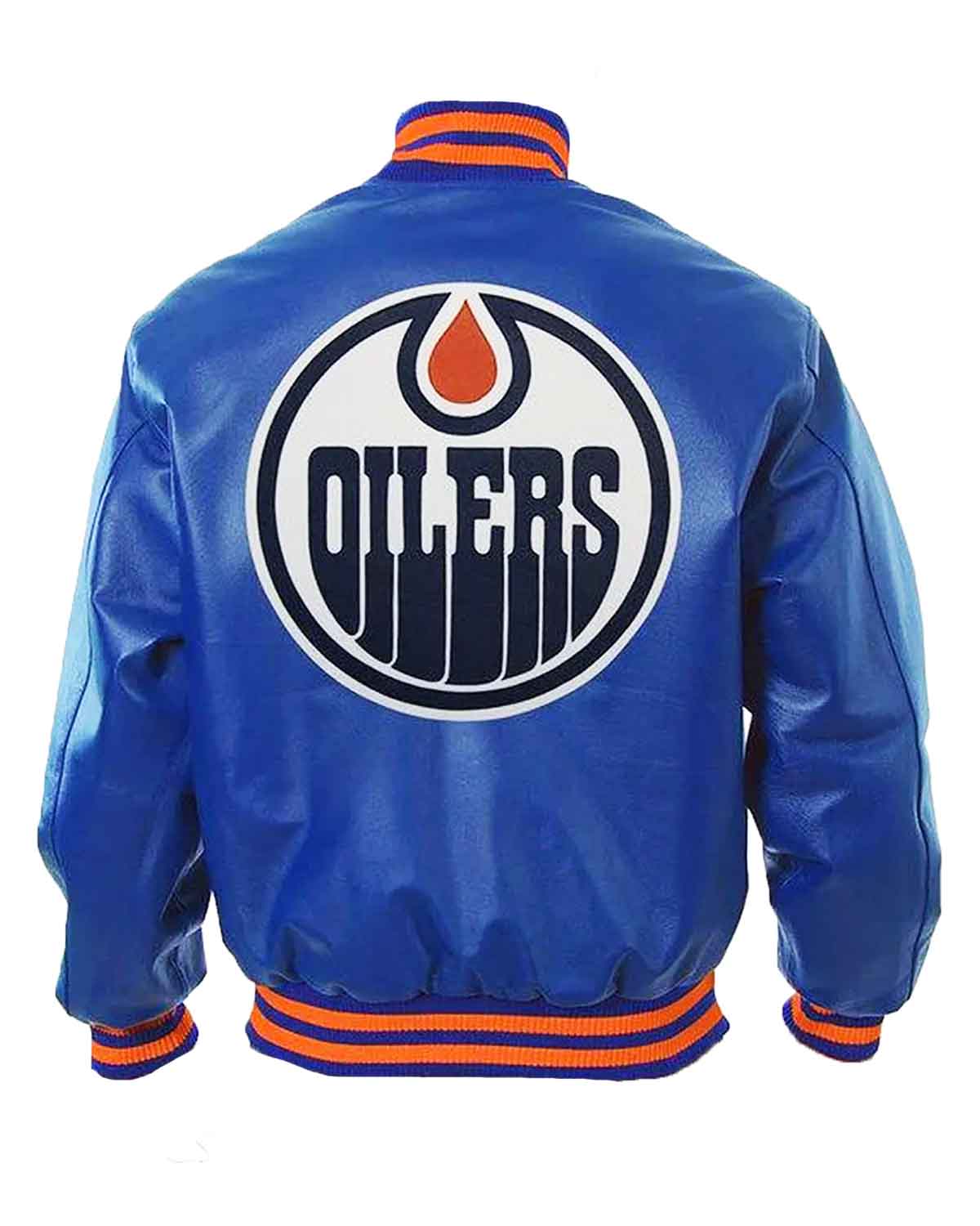 Edmonton Oilers Royal Blue Leather Bomber Jacket | Elite Jacket