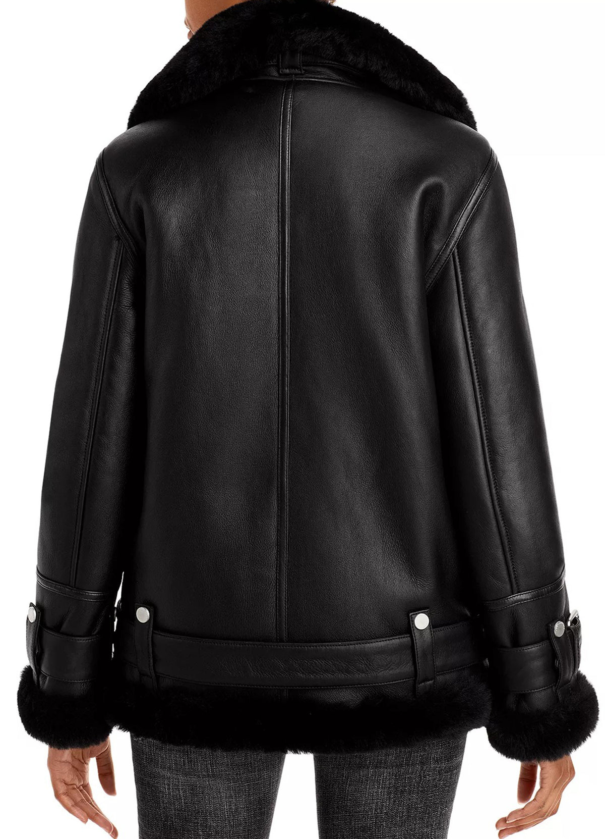 Womens Jet Black Shearling Leather Jacket | Shop Now!