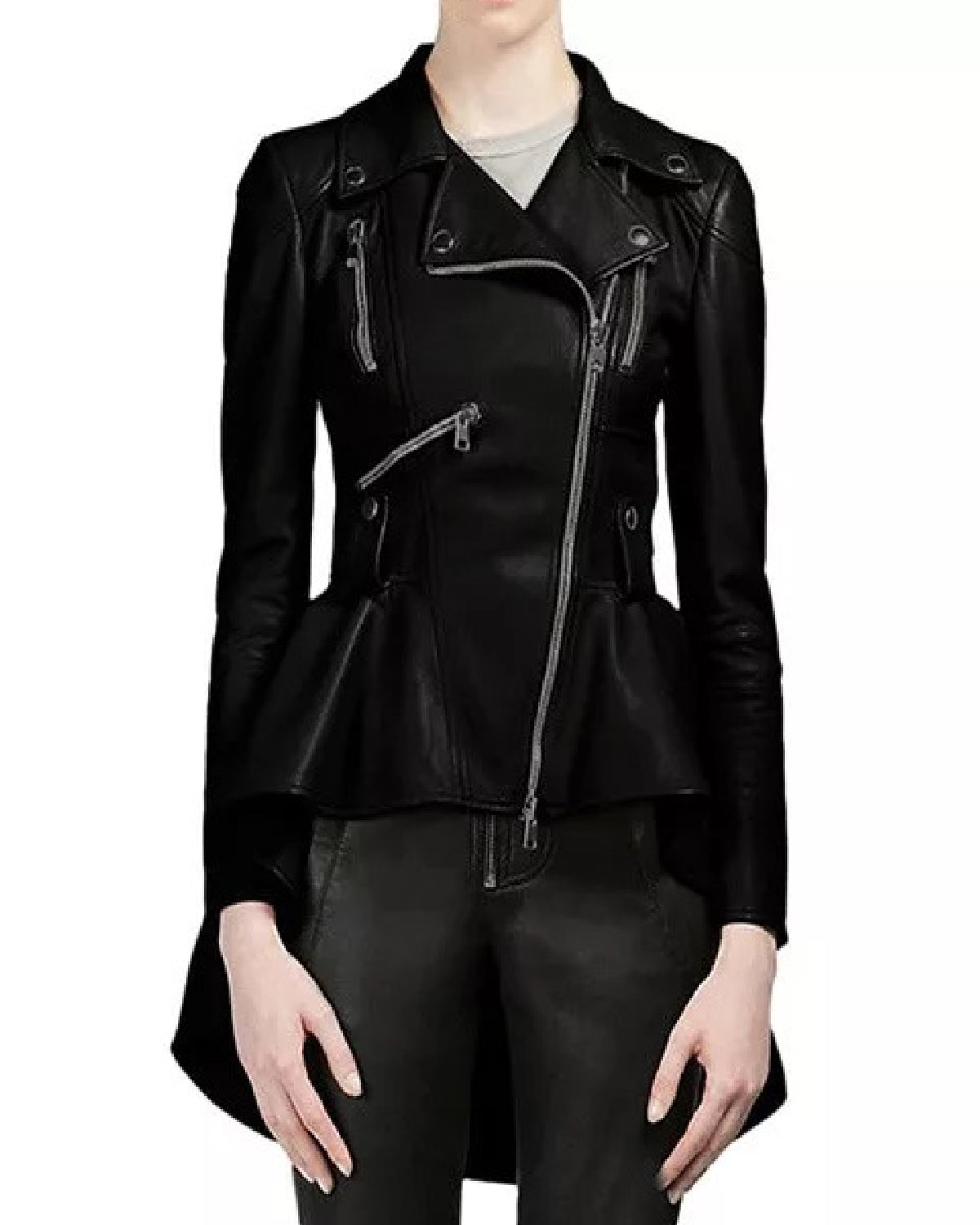 Womens Black Peplum Leather Jacket | Elite Jacket
