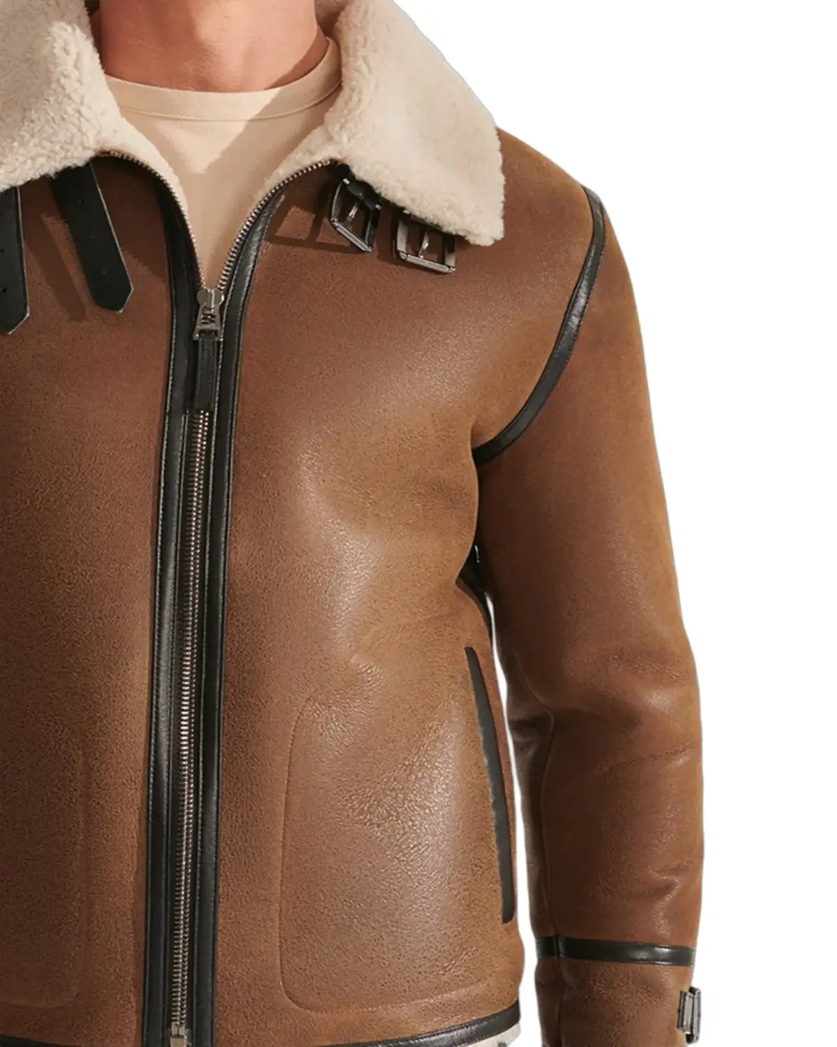 Mens Caramel Brown Shearling Leather Jacket | Elite Jacket