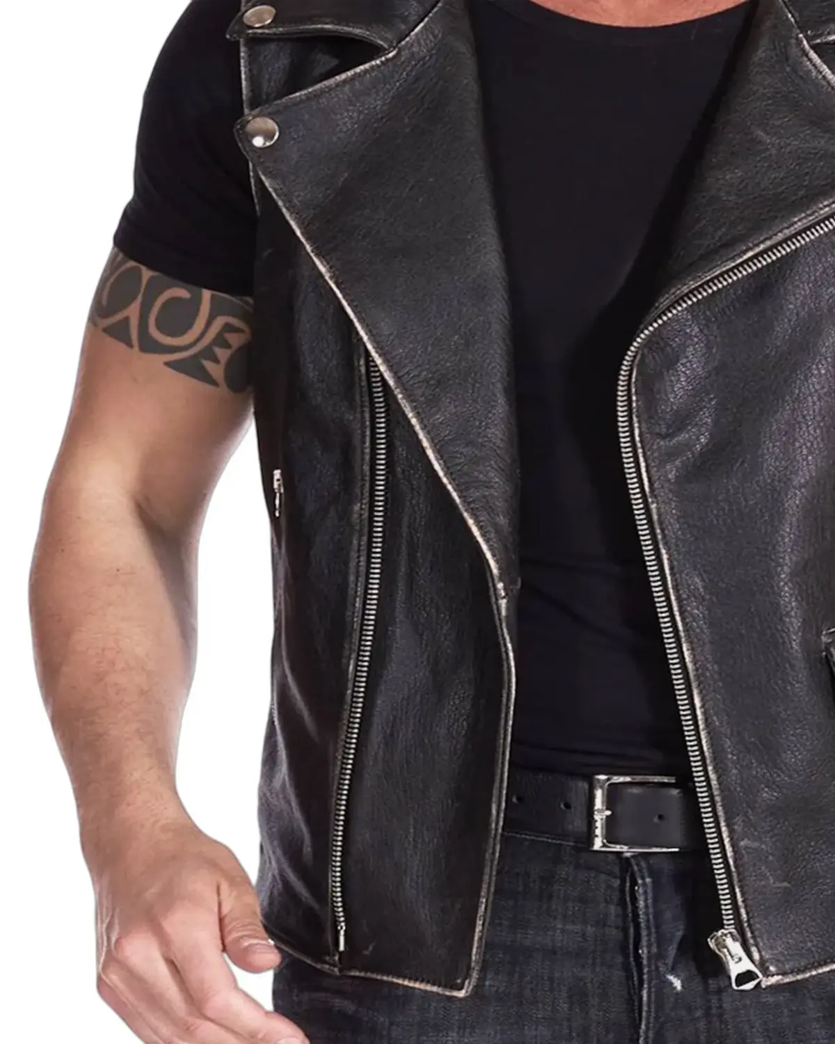 Mens Distressed Biker Leather Vest | Elite Jacket