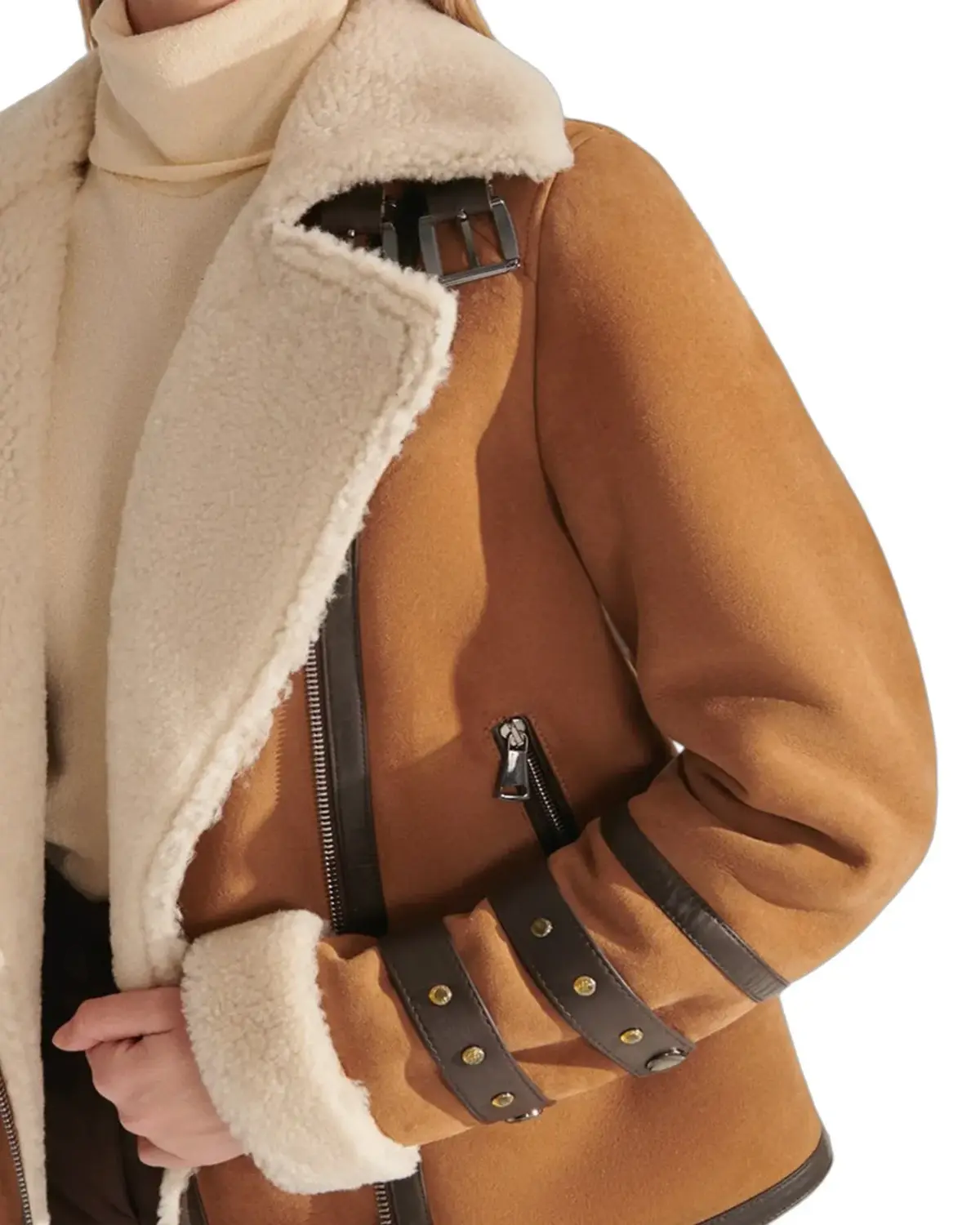 Womens Tan Suede Shearling Leather Jacket