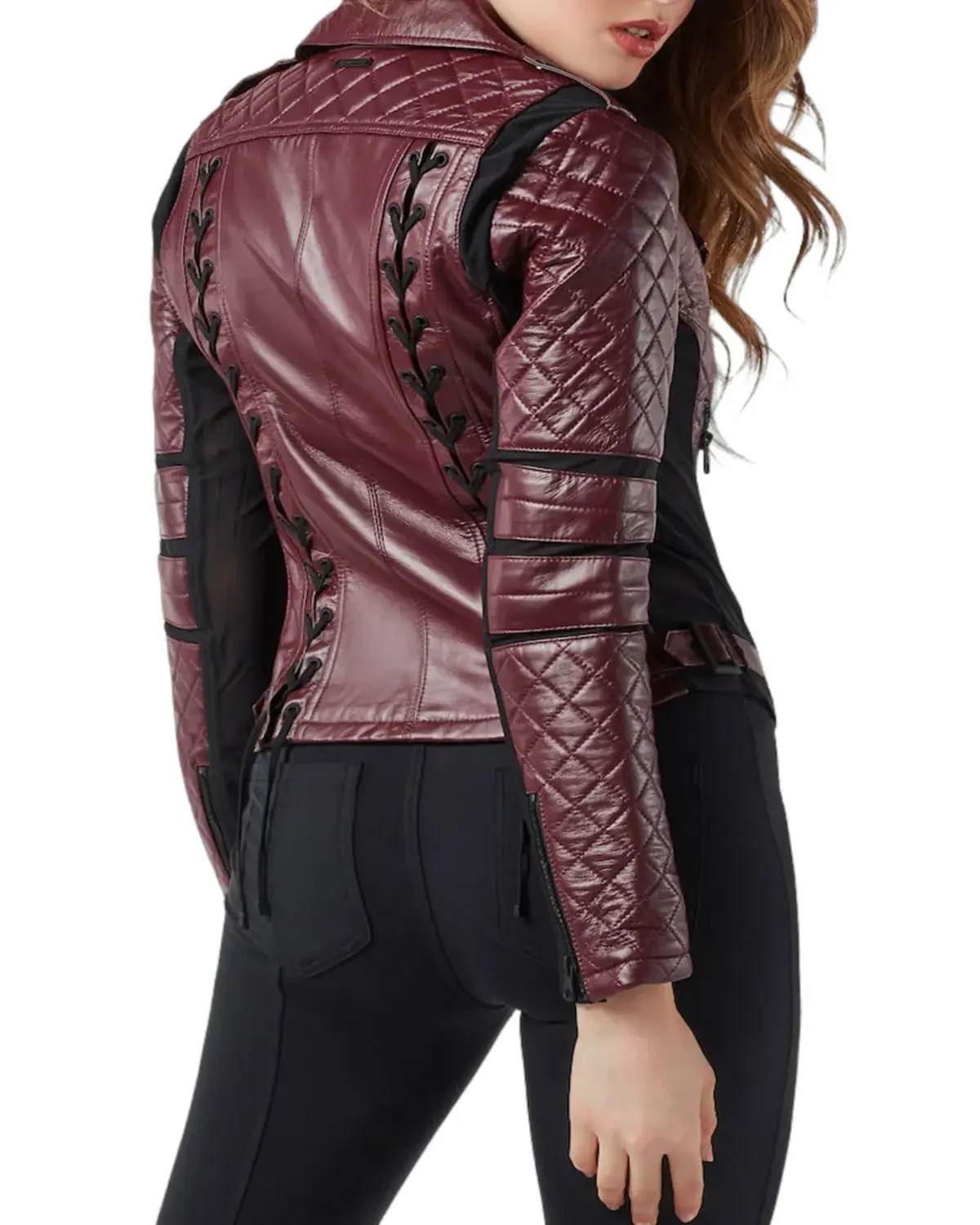 Womens Vintage Maroon Biker Leather Jacket