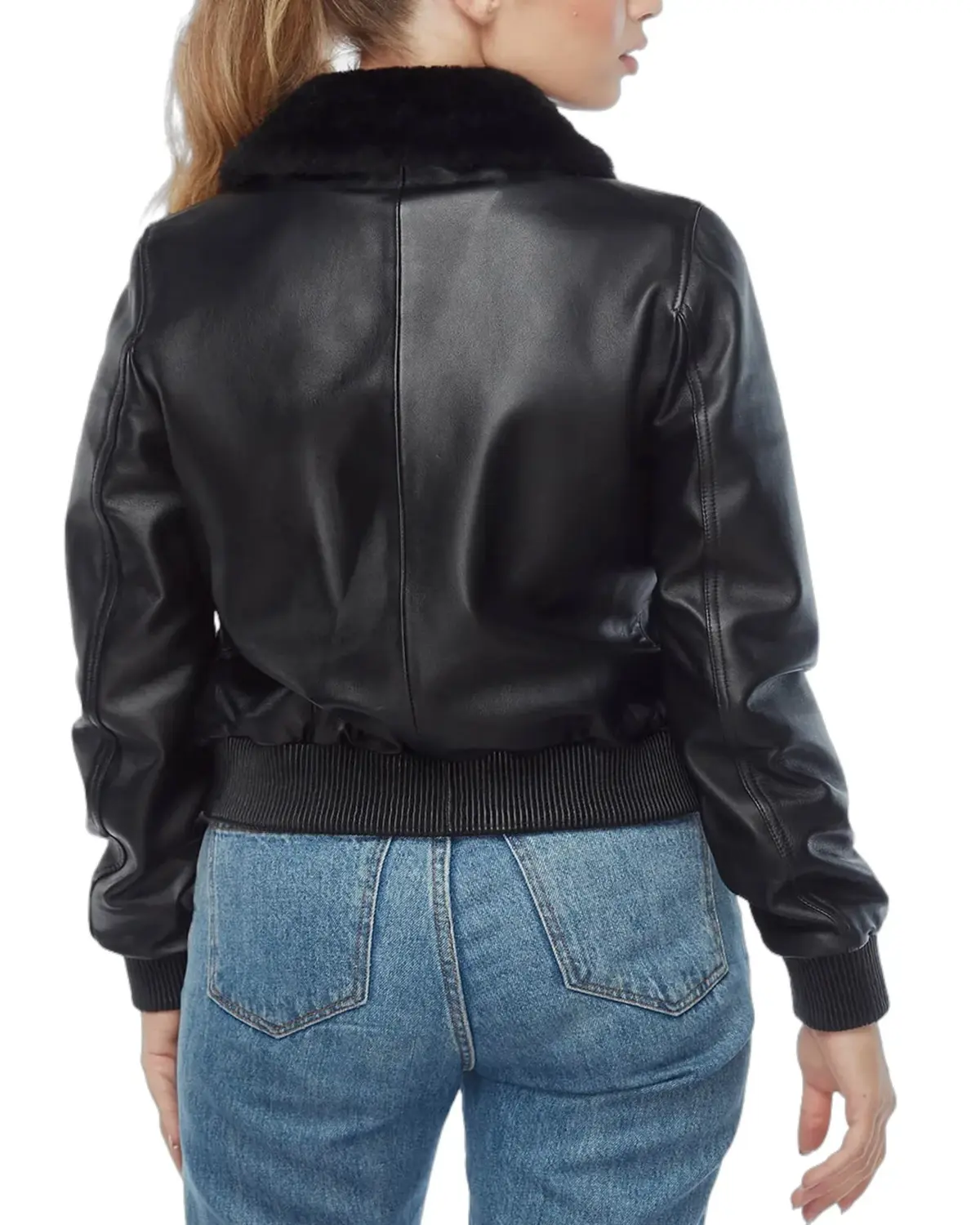 Womens Jet Black Bomber Leather Jacket | Elite Jacket