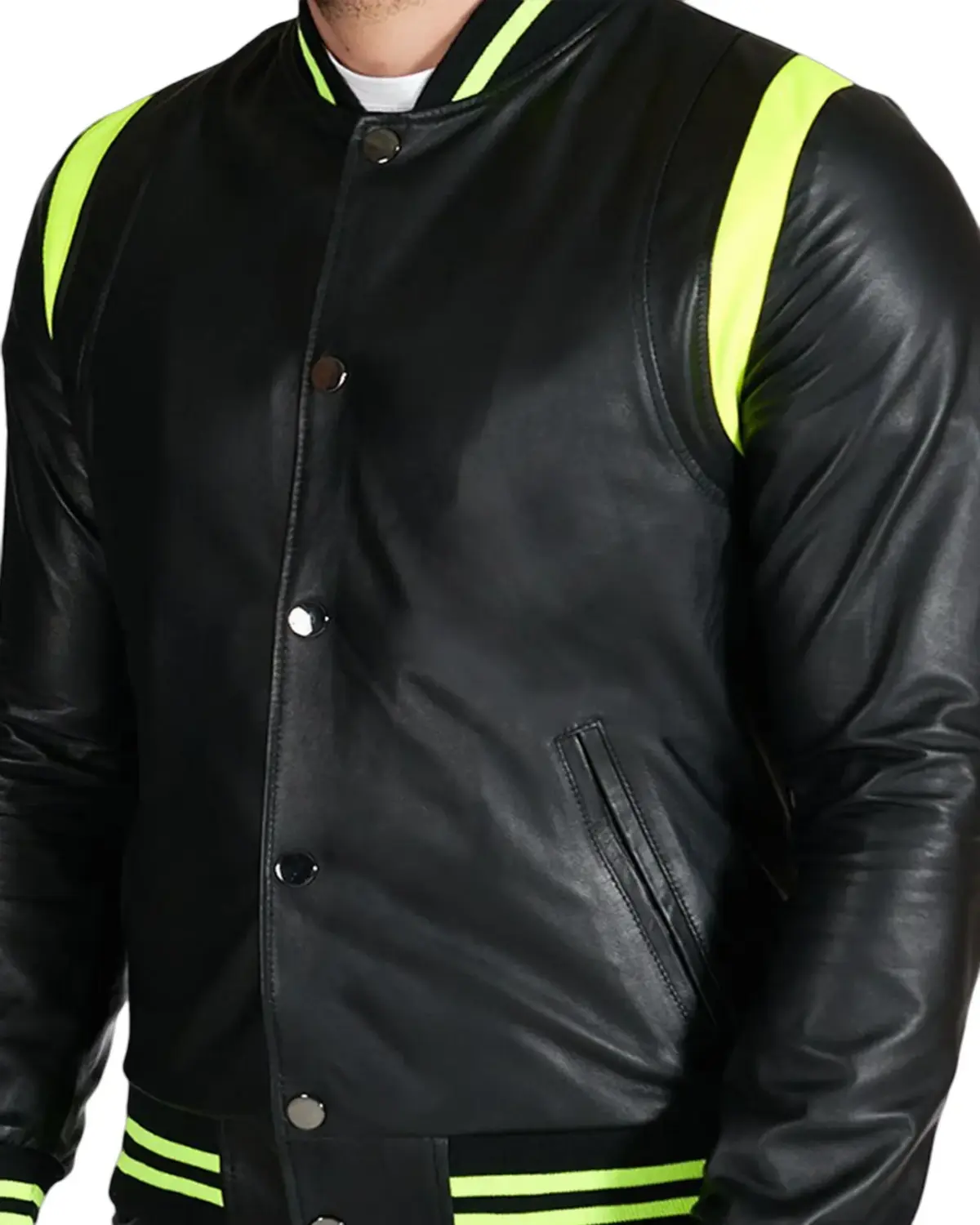 Mens Neon and Black Varsity Leather Jacket | Elite Jacket