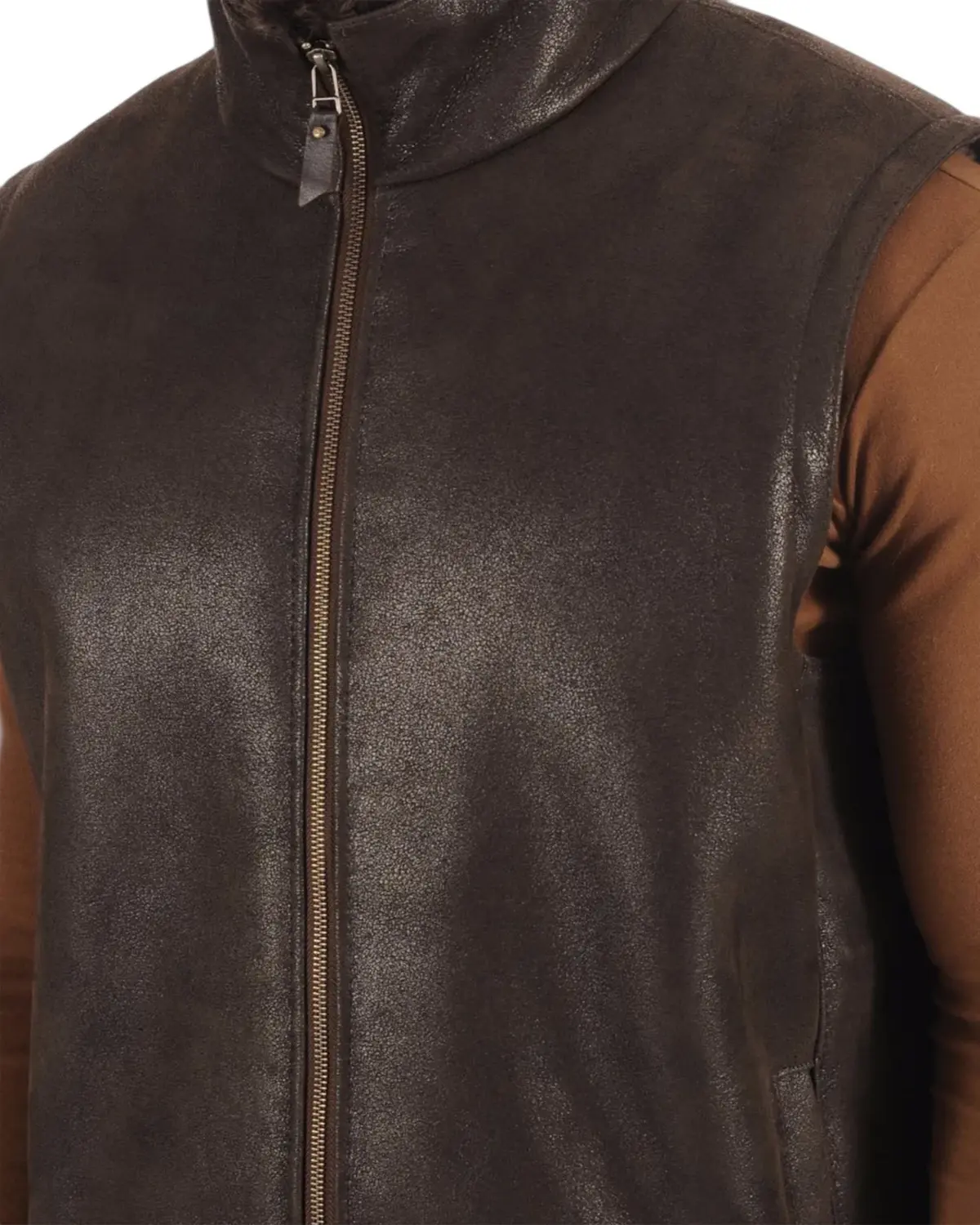 Mens Brown Real Shearling Leather Vest | Elite Jacket