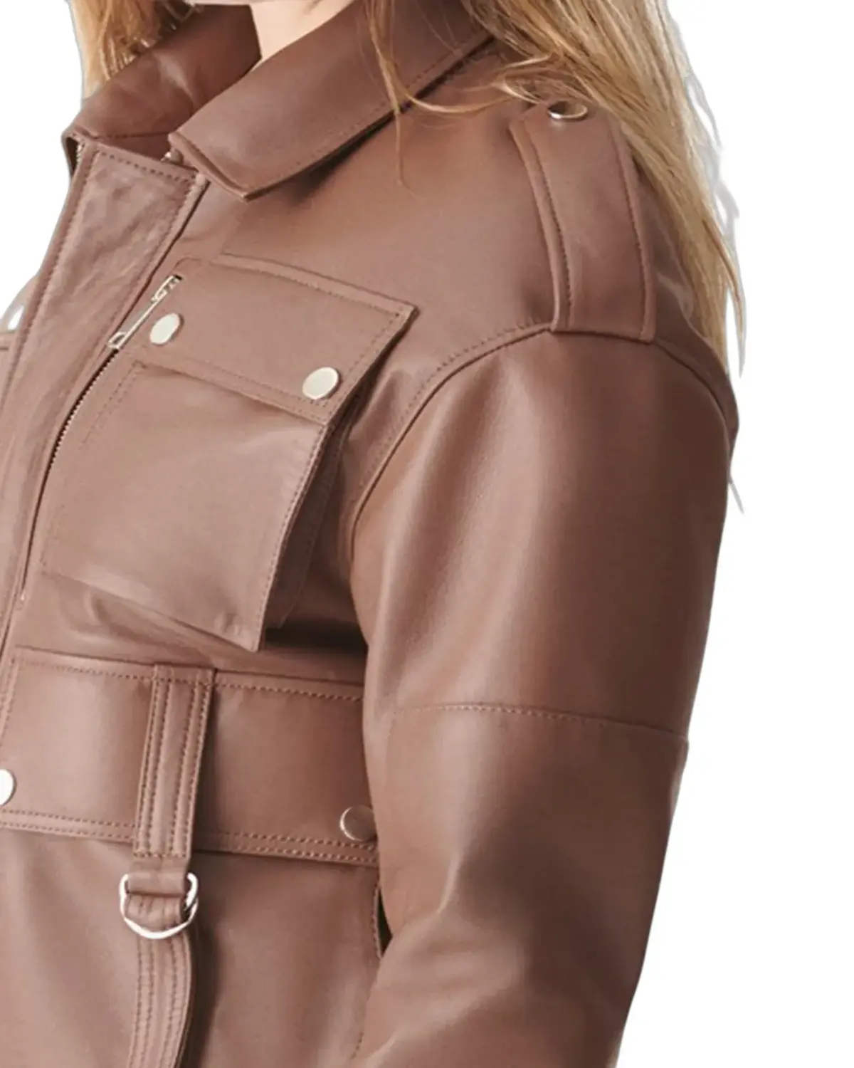 Womens Tan Sport Biker Leather Jacket