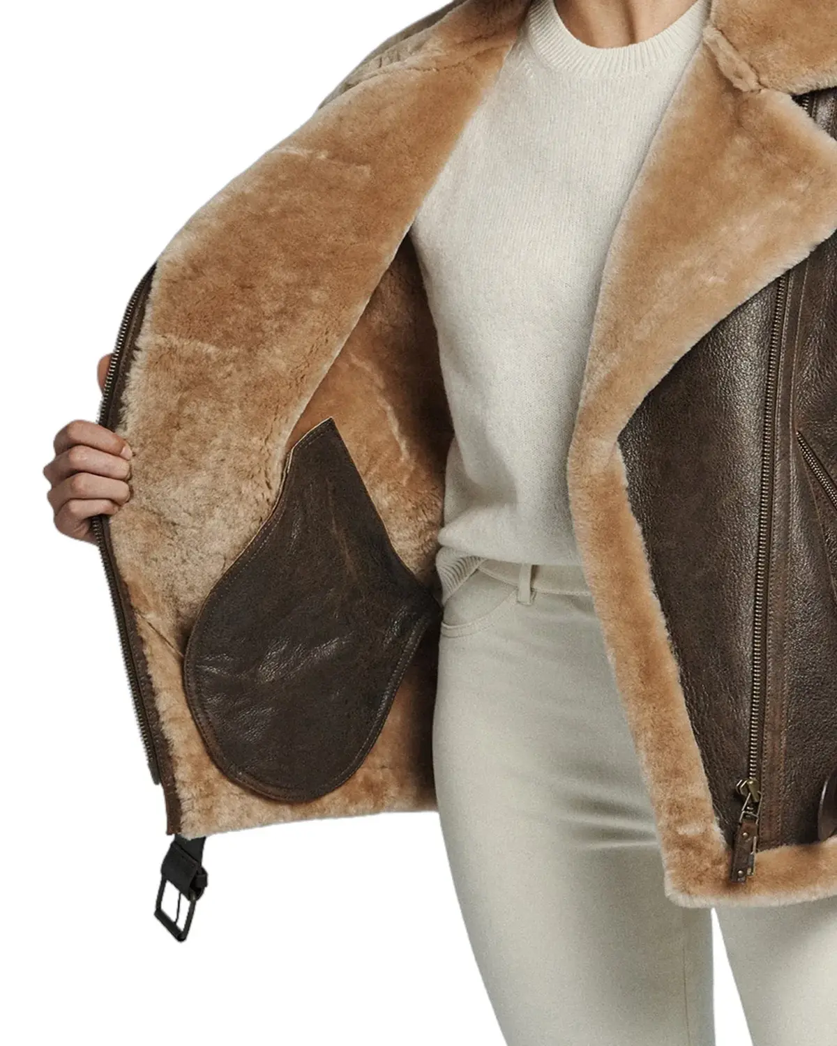 Womens Oversized Brown Shearling Leather Jacket | Elite Jacket