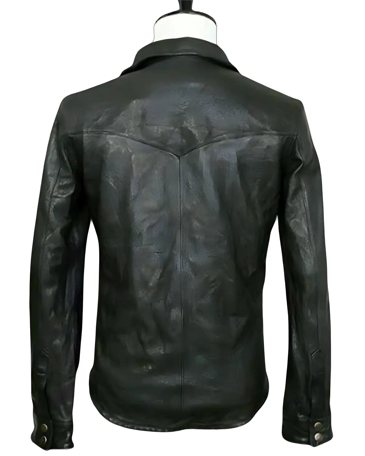 Mens Vintage Black Leather Shirt Jacket Casual Coat