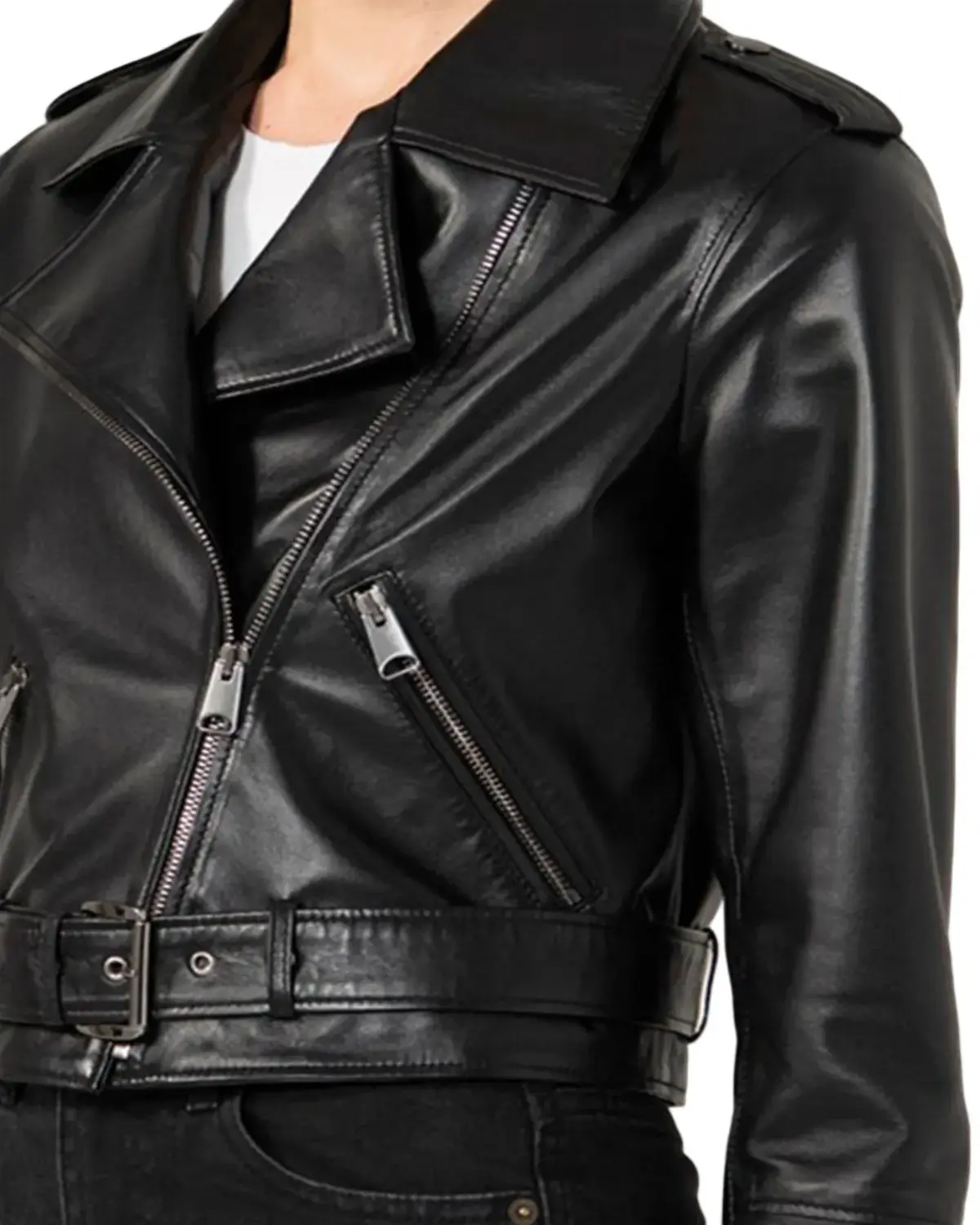 Casual Black Biker Leather Jacket For Womens