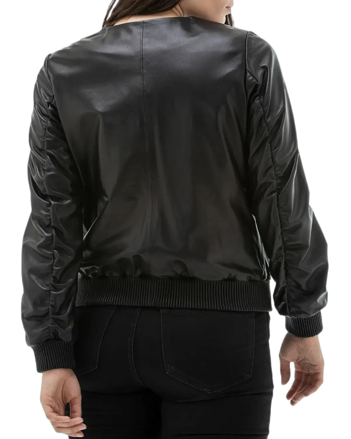 Womens Piano Black Bomber Leather Jacket | Elite Jacket