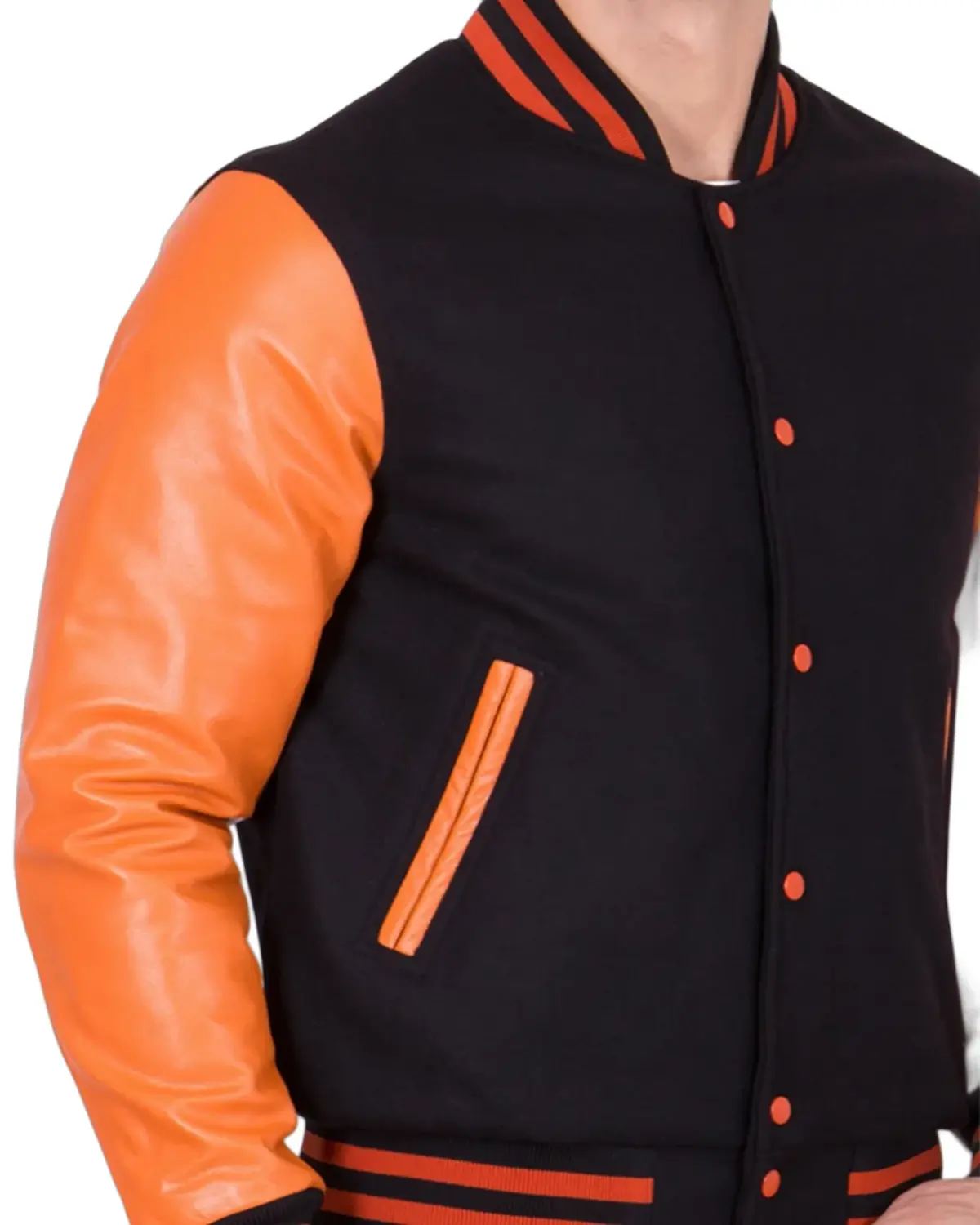 Mens Black and Orange Varsity Jacket | Elite Jacket