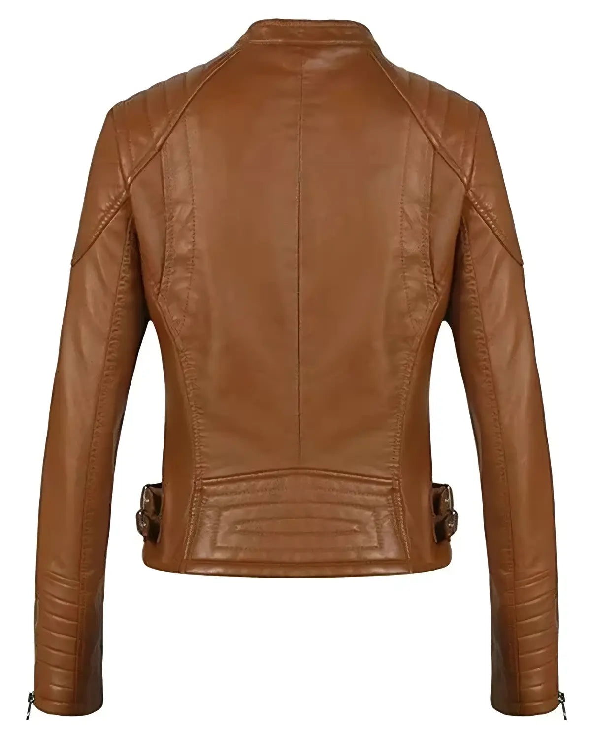 Womens Cognac Brown Cafe Racer Leather Jacket | Elite Jacket