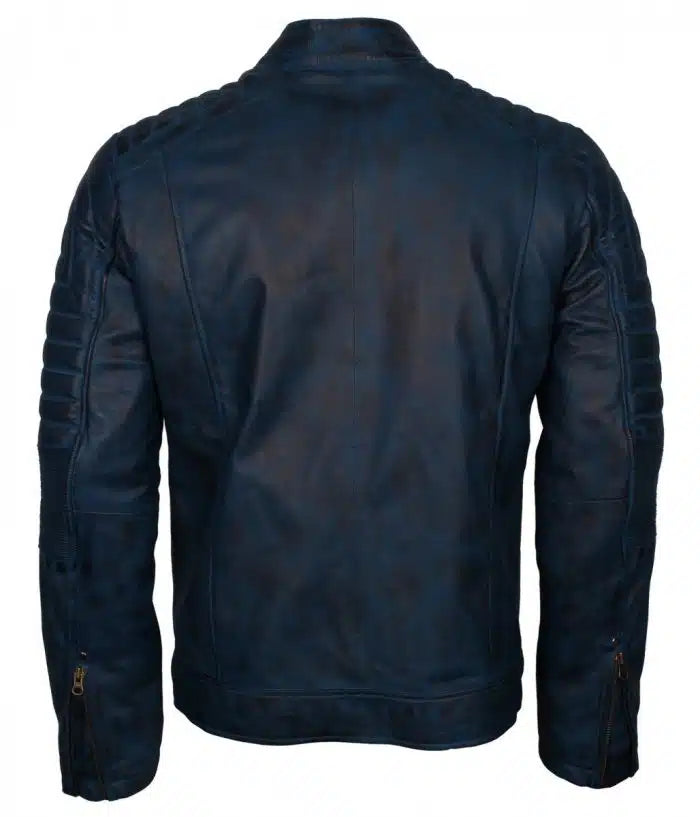 Mens Blue Vintage Cafe Racer Genuine Leather Jacket | Elite Jacket