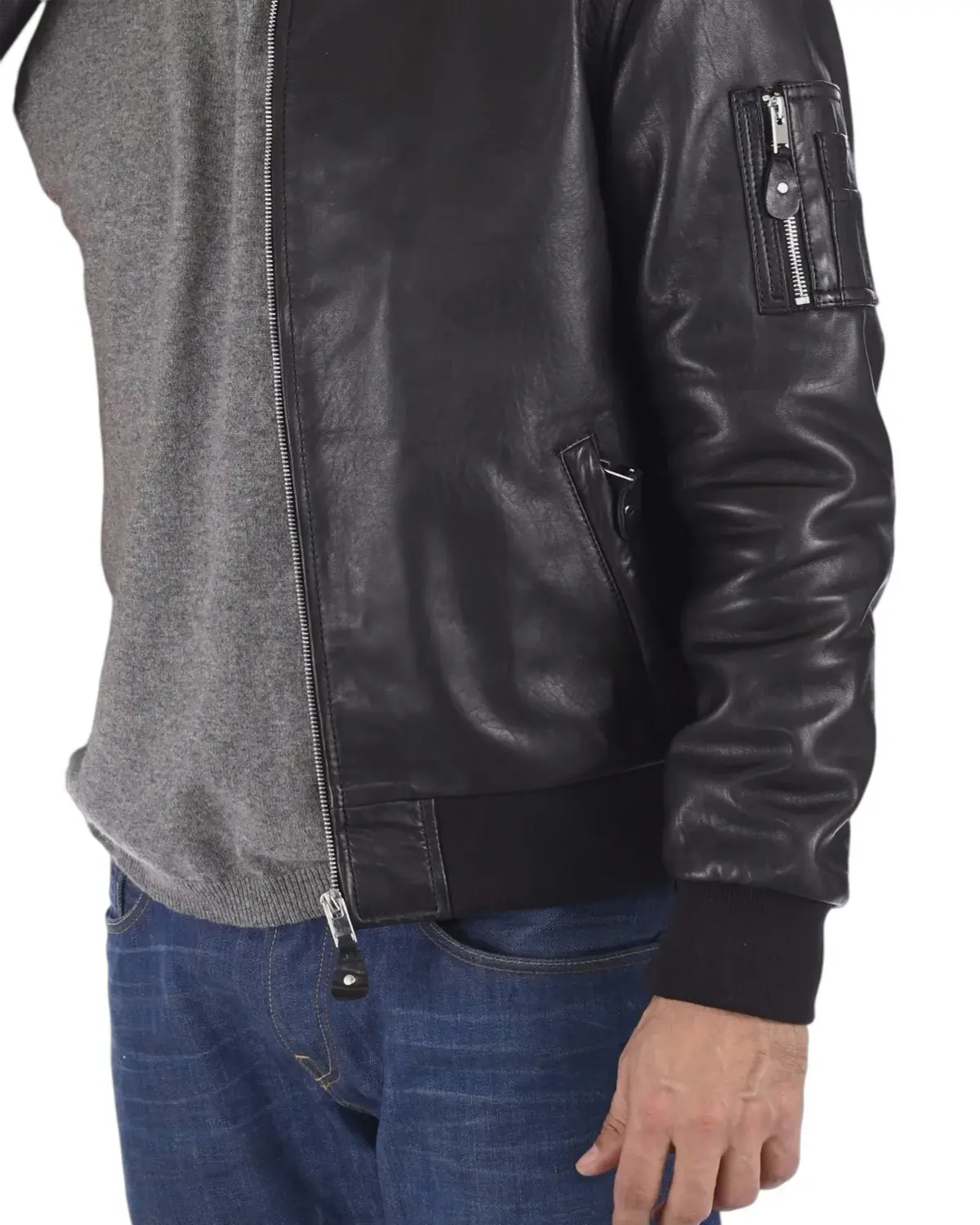 Mens Ink Black Bomber Leather Jacket | Elite Jacket