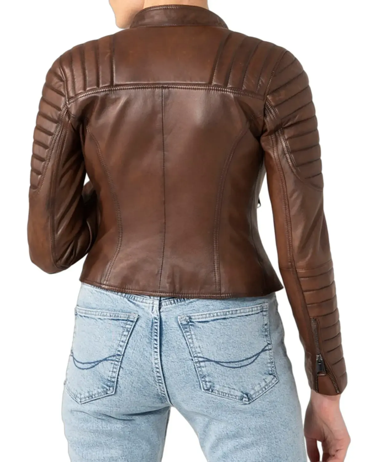 Womens Quilted Brown Biker Leather Jacket | Elite Jacket