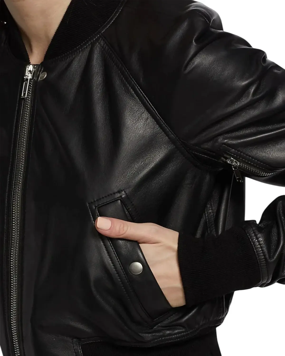 Womens Midnight Black Bomber Leather Jacket | Elite Jacket