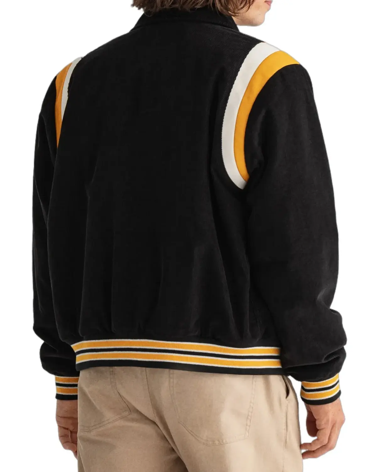 Mens Jet Black Corduroy Varsity Jacket | Elite Collection