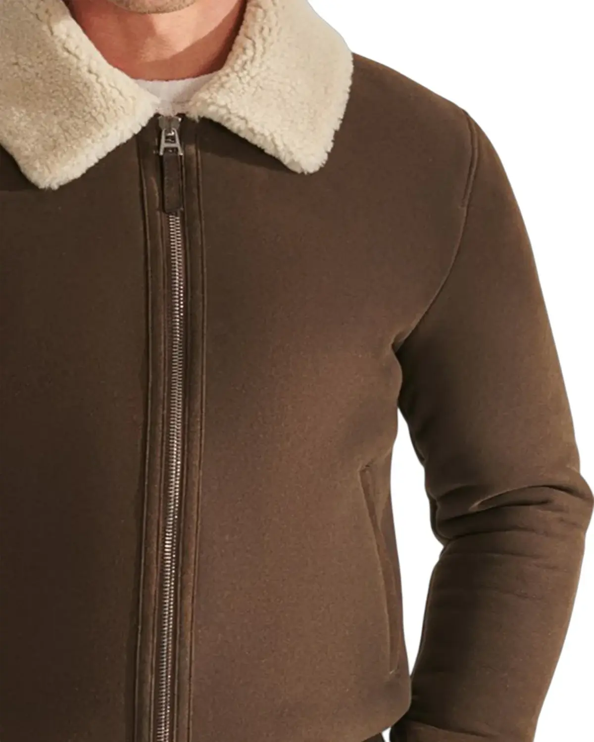 Mens Coffee Brown Shearling Leather Jacket