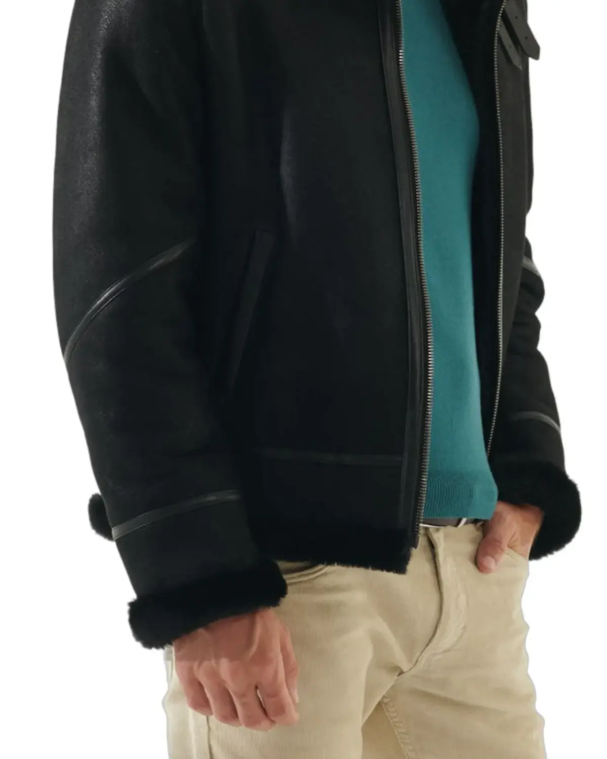 Mens Jet Black Shearling Leather Jacket | Elite Collection