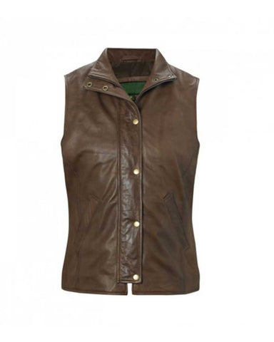 Womens Mid-Brown Leather Gilet | Elite Jacket