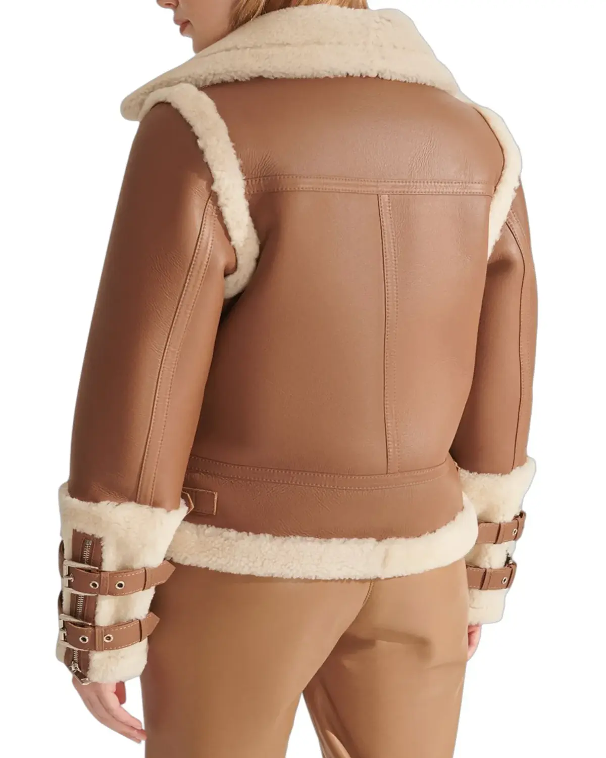 Womens Sports Brown Shearling Leather Jacket